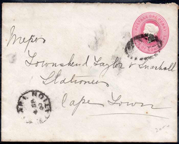 CAPE OF GOOD HOPE 1900 : 1d PINK EMBOSSED POSTAL STATIONERY ENVELOPE TO CAPE TOWN - SEE BELOW
