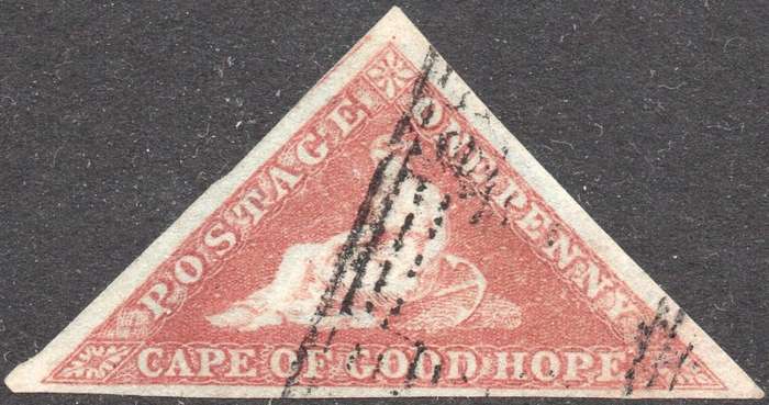 Cape of Good Hope SACC1  1d PALE BRICK RED , DEEPLY BLUED PAPER VFU CV R14000