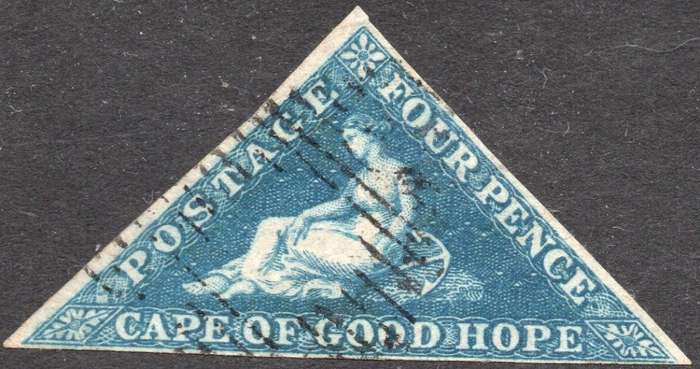 CAPE OF GOOD HOPE 1853 SACC2 - 4d DEEP BLUE ON DEEPLY BLUED PAPER - VFU- CV R5500