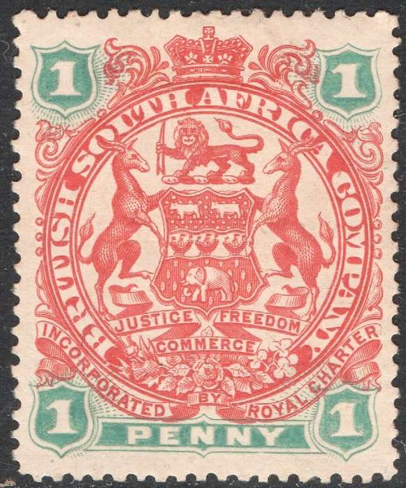 BSAC / Rhodesia : SACC59 : 1d SCARLET & EMERALD - CV R300