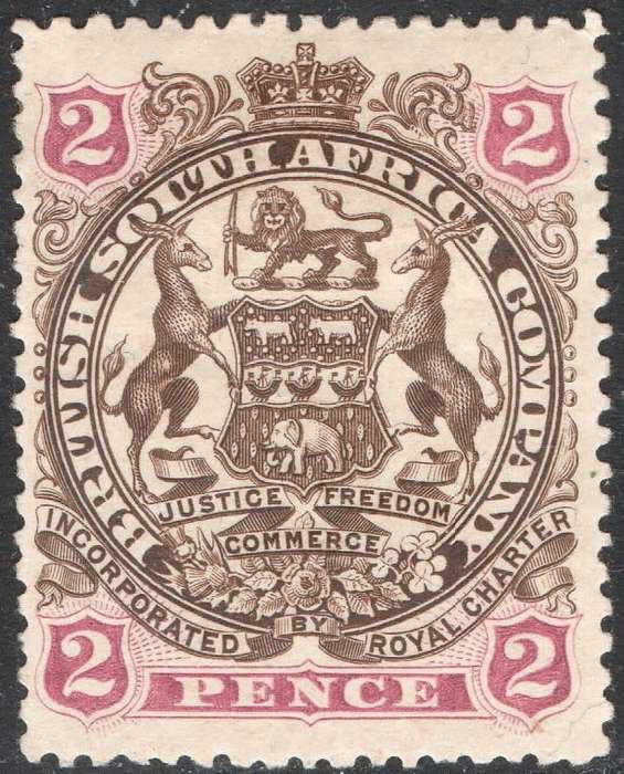 BSAC/Rhodesia : 1897 SG68 2d Brown & Mauve MM £26(2017)