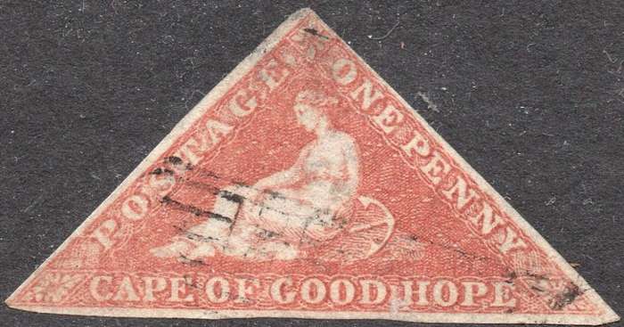 Cape of Good Hope : 1853 SACC3a 1d BROWN RED - VFU - CV R13000