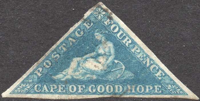 CAPE OF GOOD HOPE 1853 SACC4a - 4d BLUE ON SLIGHTLY BLUED PAPER - VFU - CV R3500+