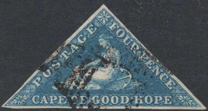 CAPE OF GOOD HOPE 1853 SACC4a - 4d BLUE ON SLIGHTLY BLUED PAPER - VFU - CV R3500