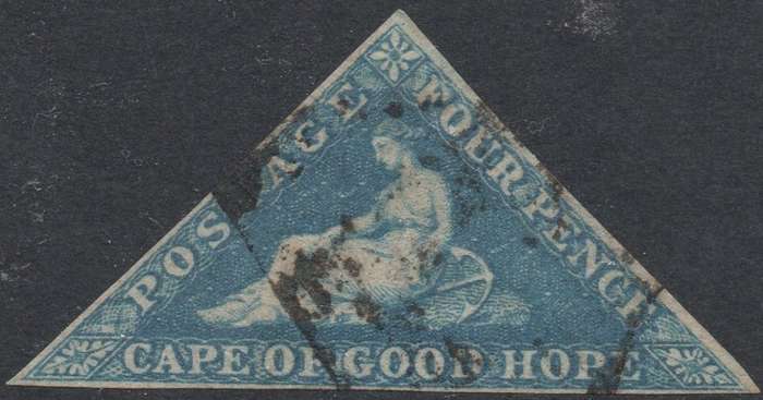 CAPE OF GOOD HOPE 1853 SACC4a - 4d BLUE ON SLIGHTLY BLUED PAPER - VFU - CV R3500