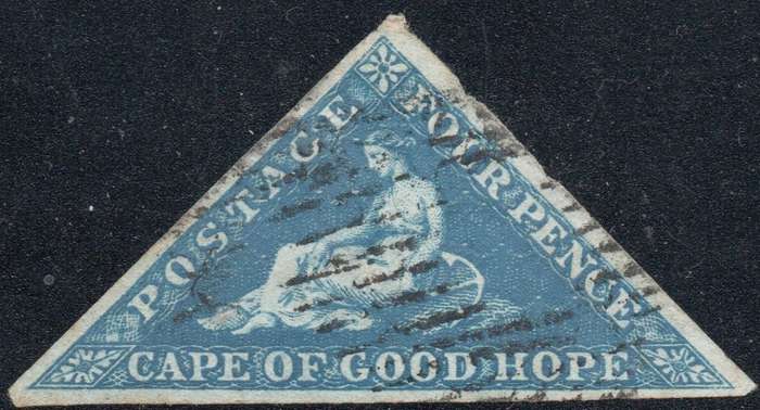 CAPE OF GOOD HOPE 1853 SACC2 - 4d BLUE ON DEEPLY BLUED PAPER - VFU - CV R5500+