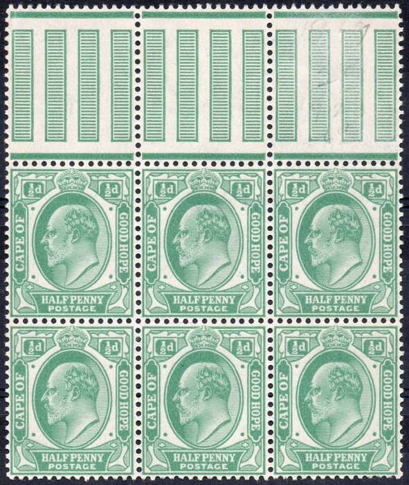 Cape of Good Hope 1902 SACC65 ½d GREEN MARGINAL BO6 - UM - CV R660