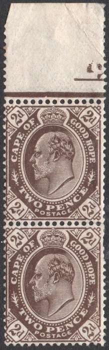 CAPE OF GOOD HOPE : 1902 SACC67 2d BROWN VERTICAL MARGINAL PAIR - UM -  CV R1600