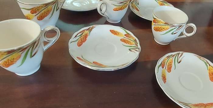 vintage WH Grindley Creampetal Flame Flower pattern demitasse set