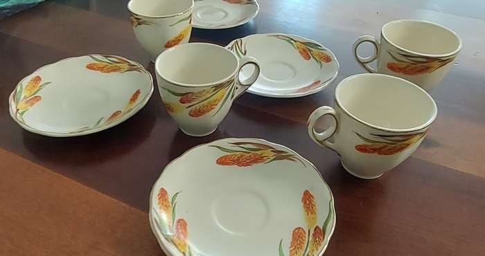 vintage WH Grindley Creampetal Flame Flower pattern demitasse set