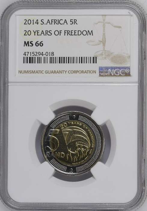 *** 2ND HIGHEST GRADE *** MS66 2014 20 YEARS OF FREEDOM R5 COIN