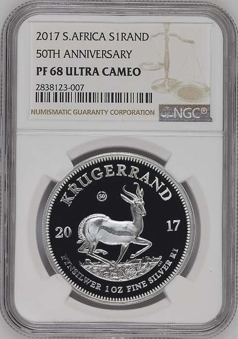 PF68 UC - 2017 SILVER PROOF 1 Oz KRUGERRAND - WITH 50 YEAR MINT MARK