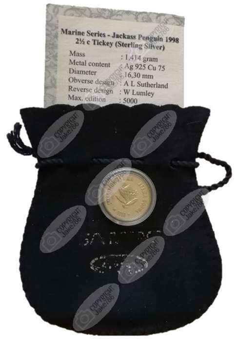 1998 Silver Proof 2½ c (Tickey) - Penguin
