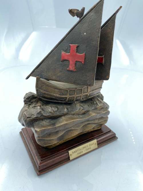 BRONZE BORTOLOMUE DIAS 1488-1988 SHIP SOLID 24CM TALL !!!!