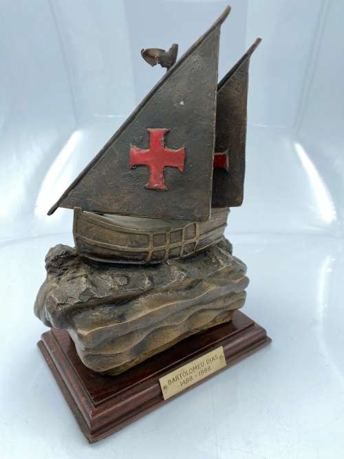BRONZE BORTOLOMUE DIAS 1488-1988 SHIP SOLID 24CM TALL !!!!