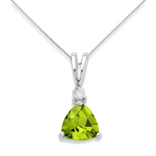 0.02 Carat SI Diamond with Peridot Pendant Necklace in 9ct White Gold 45 cm - FREE DELIVERY
