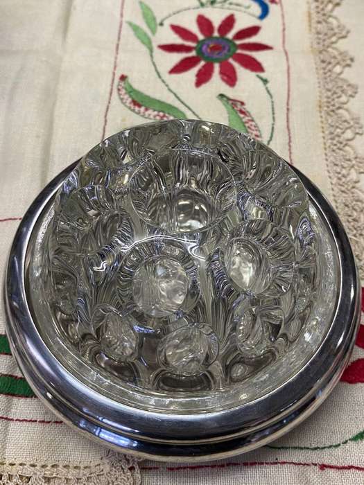 Antique Christofle Gallia Pressed Glass Flower Frog For Floral Arrangements