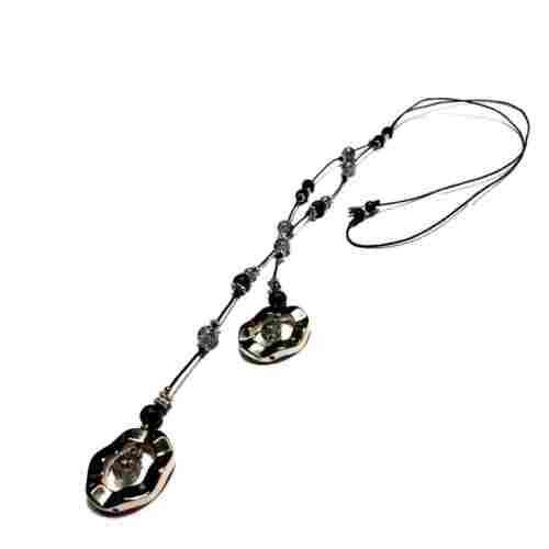 Necklace, European style Necklace, glass, wooden beads and metal rings Necklace