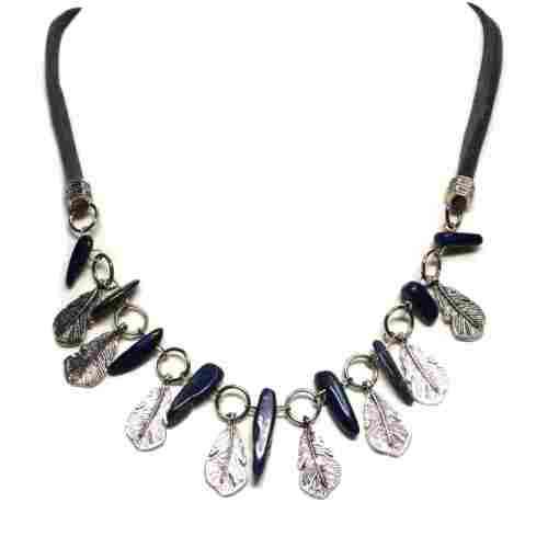 Necklace, European style Necklace, Lapis Gemstone and feathers Necklace