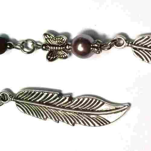 Necklace, European style Necklace long, Nacre pearls, wooden beads and Feather Necklace