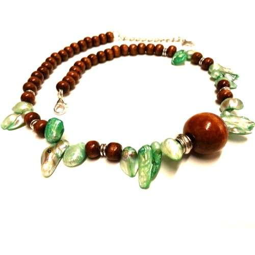 Necklace, European style Necklace - Wooden Necklace -NEW- with Nacre