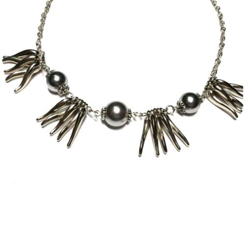 Necklace, European style Necklace- Tooth Necklace with Nacre - cultured pearls