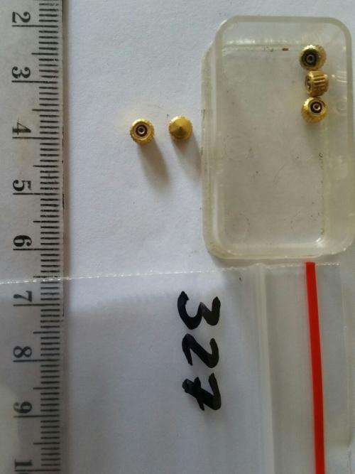 Watch parts- Box with div. 5 crowns  stainless / goldplaque`- Watchmaker find your Treasure