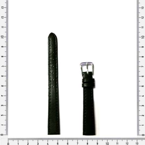 Strap, 12mm watch strap / genuine leather strap / black, Strap Made in Germany