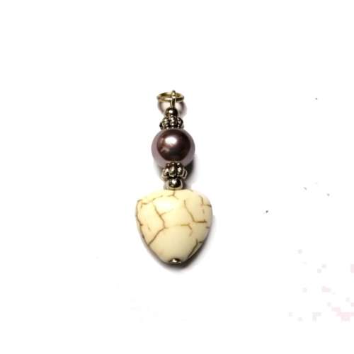 Pendants / Heart Pendant - Howlite, Cultured Pearl - 1pc - 40x14mm / Pendants for crafting