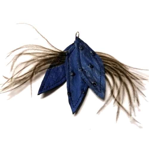 Genuine ostrich leather and feather Pendant - leaves 6-7cm / Beads for crafting