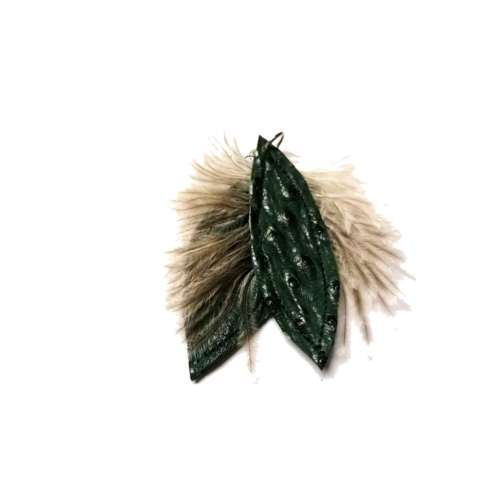 Genuine ostrich leather and feather Pendant - leaves 6-7cm / Beads for crafting