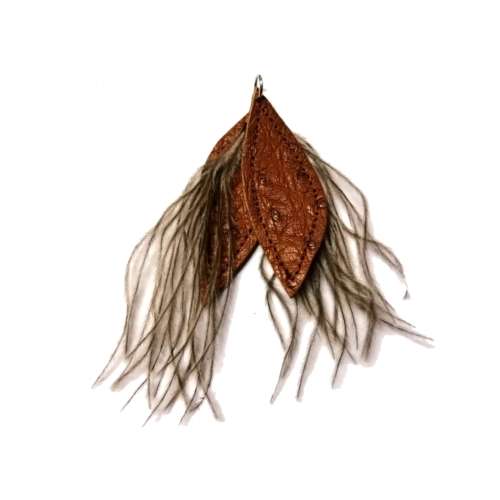 Genuine ostrich leather and feather Pendant - leaves 6-7cm / Beads for crafting
