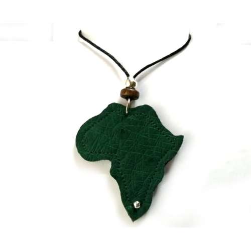 Necklace, Genuine Ostrich Leather  Pendant Necklace African map