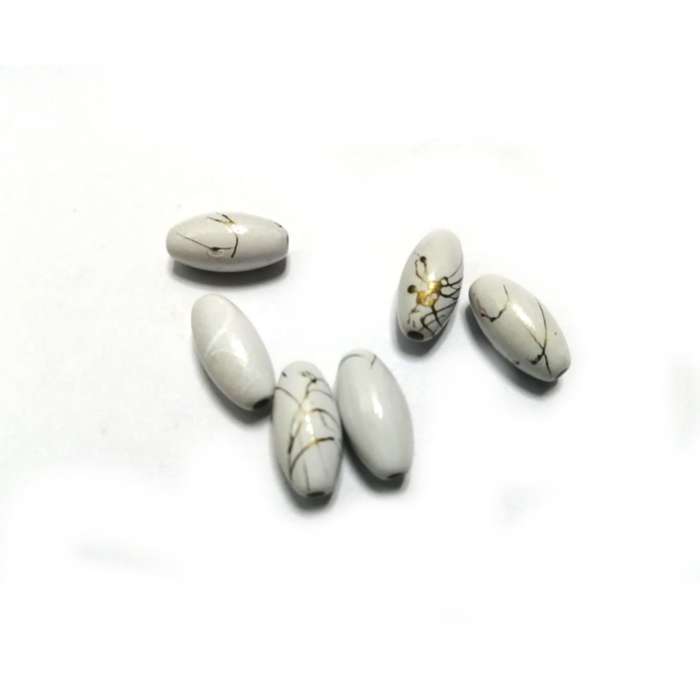 Beads / Acrylic Beads - 14x7mm -  6 pcs - white - Ceramic Optic- for jewellery crafting