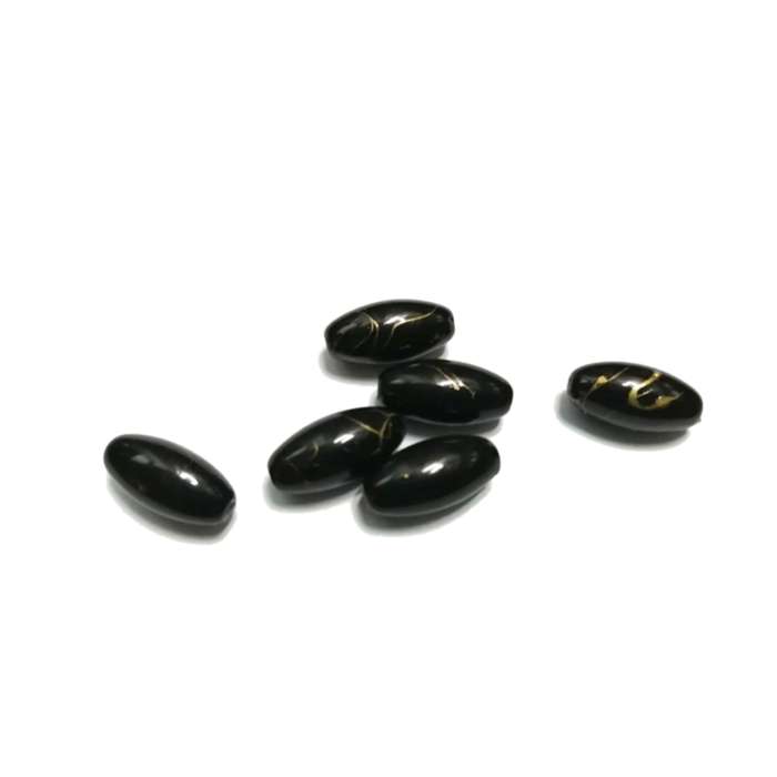 Beads / Acrylic Beads - 14x7mm -  6 pcs - black - Ceramic Optic- for jewellery crafting