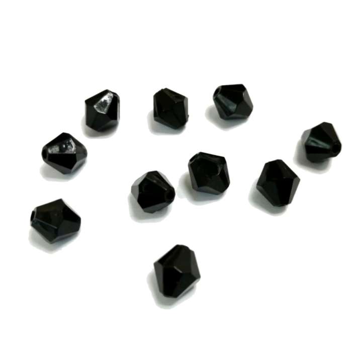 Beads / Acrylic Beads -8mm -10pcs-black facetted bicone- crystal optic- for jewellery crafting