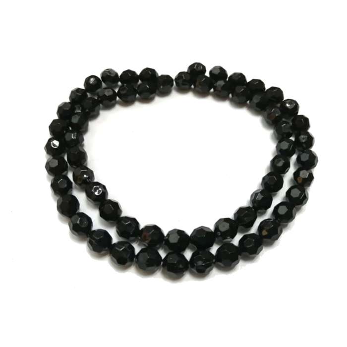 Beads / Acrylic Beads -8mm -60pcs-round black facetted - crystal optic - for jewellery crafting