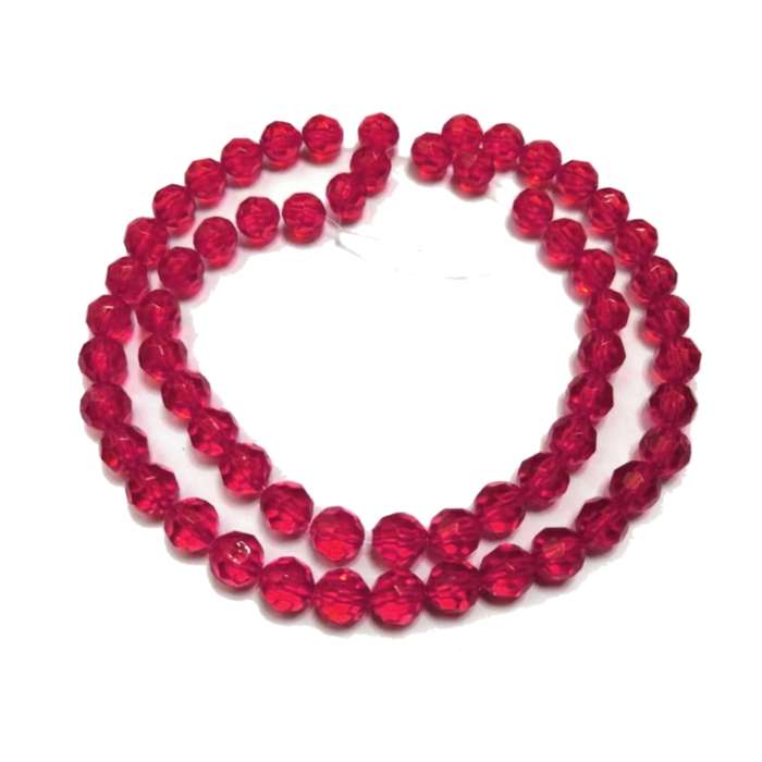 Beads / Acrylic Beads -8mm -60pcs-round red facetted - crystal optic - for jewellery crafting