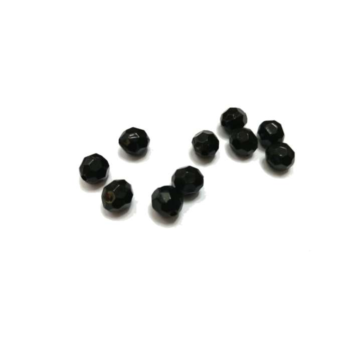 Beads / Acrylic Beads -8mm -10pcs-round black facetted - crystal optic - for jewellery crafting