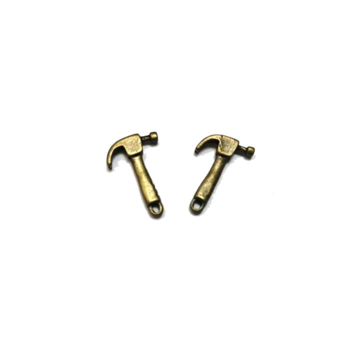 Pendant / Hammer- Pendants - 2pcs - 20mm antique gold color / for crafting