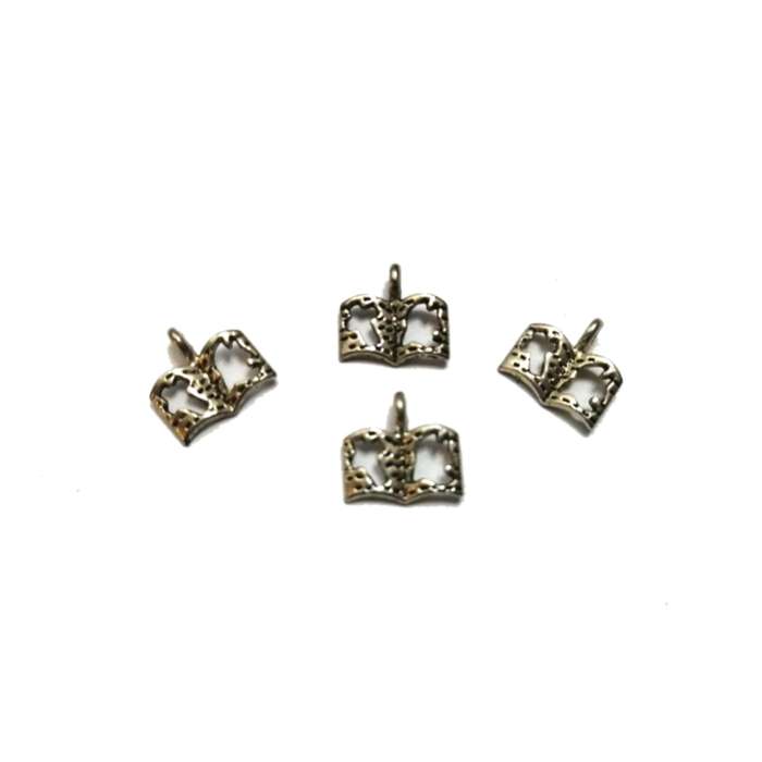 Pendant / Book with cross and dove- Pendants - 4pcs - 12mm silver color / for crafting