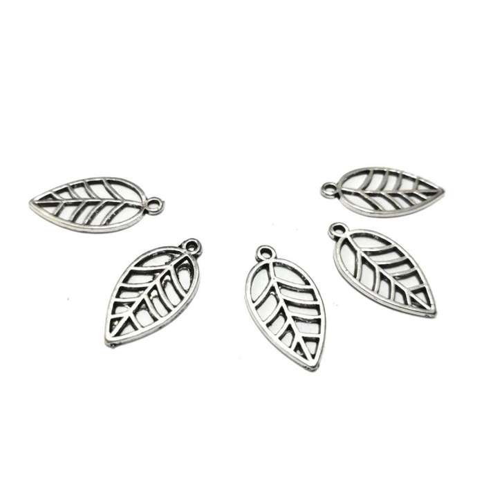 Pendants / Pendant - Silver Metal Leaves - 5pcs - 22x11mm / Pendants for crafting
