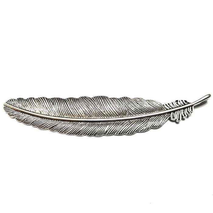 Pendants / Huge Feather Pendant  - Silver Metal   - 1pc - 105x22mm / Pendants for crafting