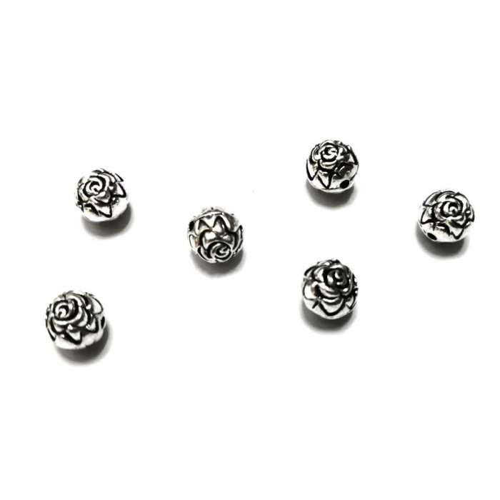 Beads / Havy Metal Beads - 6pcs  - 8mm ball -Roses - Hole +/- 1.6mm / Beads for crafting