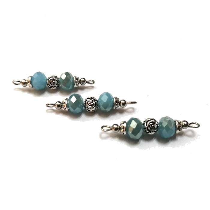 Connectors / Crystal Bead Connectors -3pcs  - smoked blue with rose -35x8mm / Beads for crafting