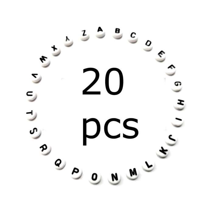 Letter Beads /  Single Letter Beads -7x4mm -20pcs - white / black / Beads for crafting