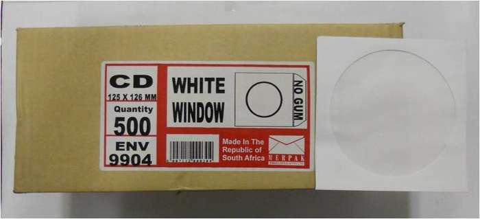 White Window Paper CD Envelopes x500 (125x126mm)