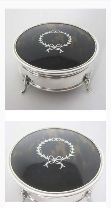 1920s Rare Find Sterling Silver Tortoiseshell Jewellery box
