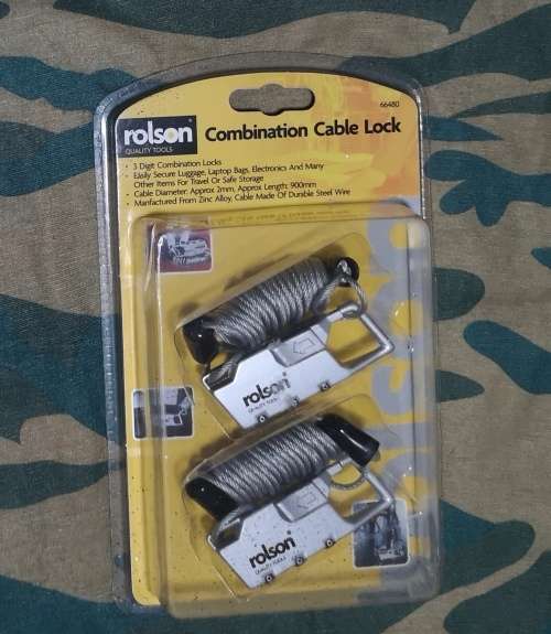 Rolson Travel Combination Cable locks. Ideal for strapping luggage, Laptop Bags and other Items