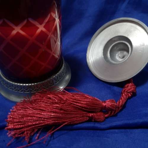 Hand Cut Crystal Candle holder with Red Tassel by J Schrecker Jewelry- 2 Available